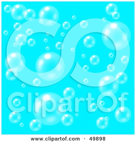 Royalty-Free (RF) Clipart Illustration of a Blue Background Of Transparent And Shiny Floating Bubbles by Arena Creative