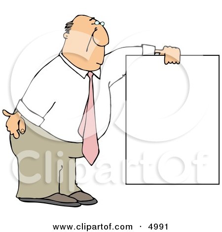 Businessman Wearing a Pink Tie and Holding a Blank Sign Clipart by djart