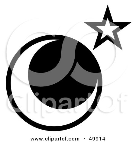 Royalty-Free (RF) Clipart Illustration of a Star Near The Moon on White by Arena Creative