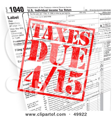 Royalty-Free (RF) Clipart Illustration of a Taxes Due Stamp On A Tax Form by Arena Creative