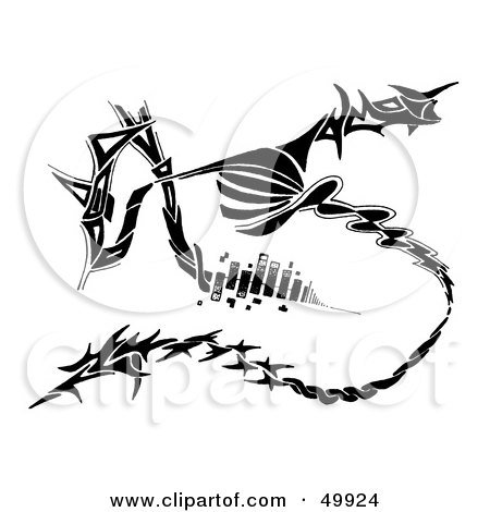 Royalty-Free (RF) Clipart Illustration of an Abstract Tribal Black And White Drawing Of An Equalizer by Arena Creative