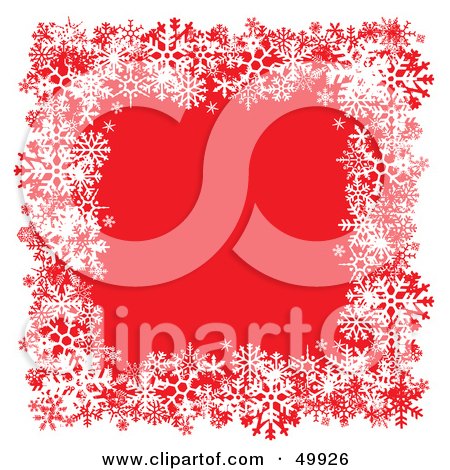 Royalty-Free (RF) Clipart Illustration of a Red Background Bordered With White Snowflakes by Arena Creative