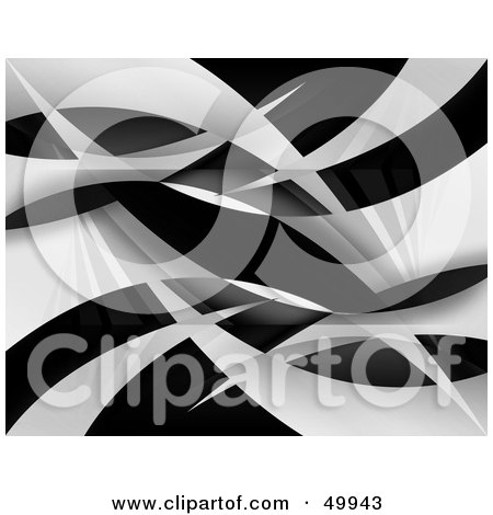 Royalty-Free (RF) Clipart Illustration of a Black Background With Chrome Swoosh Ribbons by Arena Creative