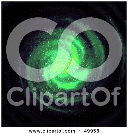 Royalty-Free (RF) Clipart Illustration of a Spiraling Green Galaxy in Space by Arena Creative