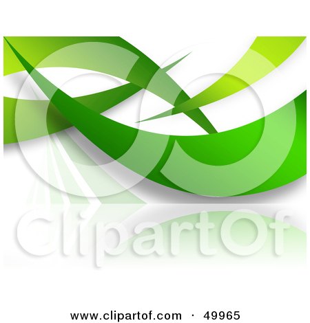 Royalty-Free (RF) Clipart Illustration of a Reflective White Background With Green Swooshes by Arena Creative