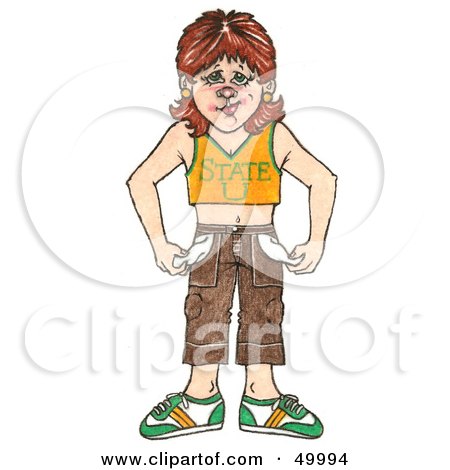Royalty-Free (RF) Clipart Illustration of a Broke College Girl Turning Out Her Pockets by LoopyLand