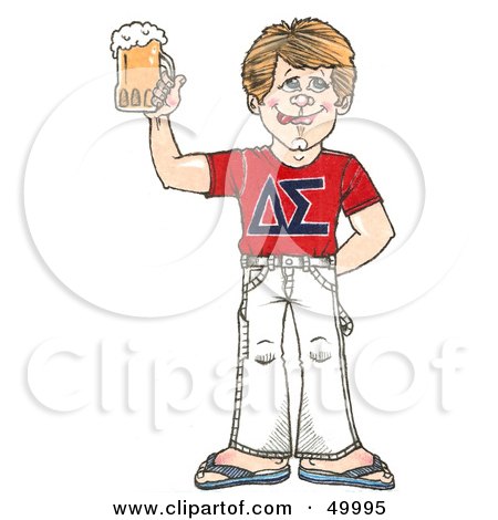 Royalty-Free (RF) Clipart Illustration of a Blond Frat Boy Holding up a Beer by LoopyLand