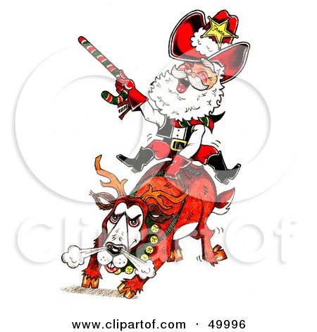 Royalty-Free (RF) Clipart Illustration of Santa Riding a Bronco in a Rodeo by LoopyLand