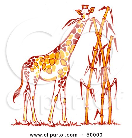 Royalty-Free (RF) Clipart Illustration of a Tall Giraffe Munching On Leaves Of Tall Bamboo Stalks by LoopyLand