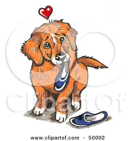 Royalty-Free (RF) Clipart Illustration of a Dog With A Heart Over His Head, Carrying Slippers by LoopyLand