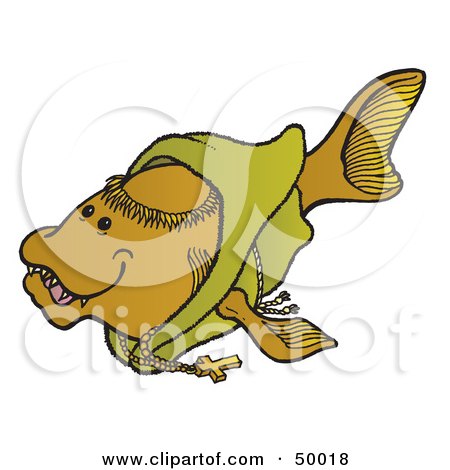 Royalty-Free (RF) Clipart Illustration of a Monk Fish in a Green Robe by Snowy