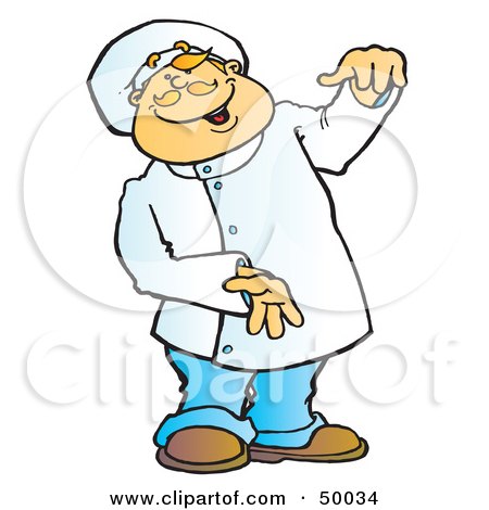 Royalty-Free (RF) Clipart Illustration of a Friendly Male Chef Holding an Invisible Item by Snowy