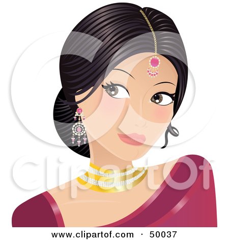 Royalty-Free (RF) Clipart Illustration of a Gorgeous Indian Bride In A Pink Dress, Wearing Jewelery And Looking To The Left by Melisende Vector