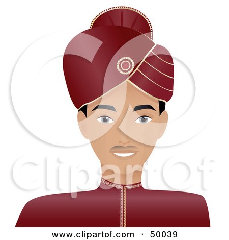 Royalty-Free (RF) Clipart Illustration of a Friendly Indian Groom Wearing a Red Turban by Melisende Vector