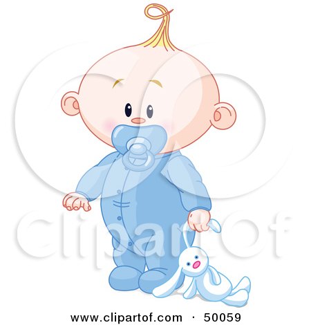 Royalty-Free (RF) Clipart Illustration of a Baby Boy Dragging A Stuffed Bunny by Pushkin