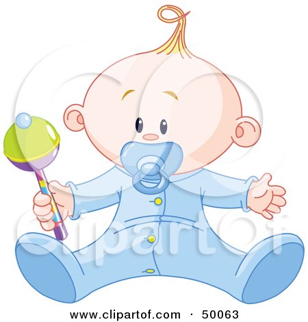 Royalty-Free (RF) Clipart Illustration of a Baby Boy Playing With a Rattle by Pushkin