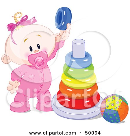Royalty-Free (RF) Clipart Illustration of a Baby Girl Playing With a Ring Pyramid by Pushkin