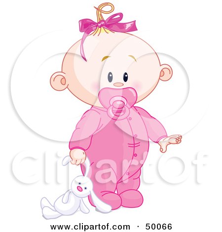Royalty-Free (RF) Clipart Illustration of a Baby Girl Dragging A Stuffed Bunny by Pushkin