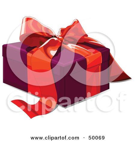 Royalty-Free (RF) Clipart Illustration of a Purple Gift Box Sealed With A Red Ribbon by Pushkin