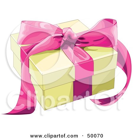 Royalty-Free (RF) Clipart Illustration of a Yellow Gift Box Sealed With A Pink Ribbon by Pushkin
