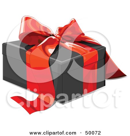 Royalty-Free (RF) Clipart Illustration of a Black Gift Box Sealed With A Red Ribbon by Pushkin
