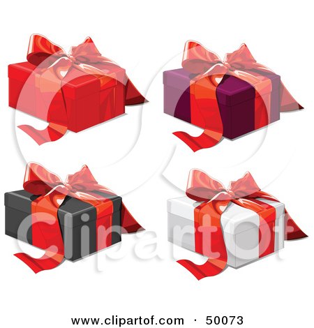 Royalty-Free (RF) Clipart Illustration of a Digital Collage Of Gift Boxes Sealed With Red Ribbons by Pushkin