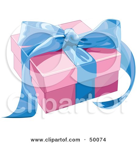 Royalty-Free (RF) Clipart Illustration of a Pink Gift Box Sealed With A Blue Ribbon by Pushkin