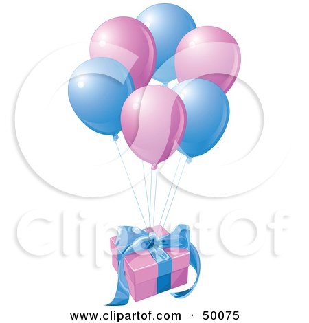 Royalty-Free (RF) Clipart Illustration of a Birthday Gift Floating Away With Matching Balloons by Pushkin