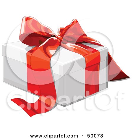 Royalty-Free (RF) Clipart Illustration of a White Gift Box Sealed With A Red Ribbon by Pushkin