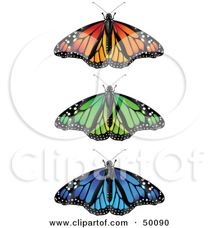 Royalty-Free (RF) Clipart Illustration of a Digital Collage Of Spanned Colorful Monarch Butterflies by Pushkin