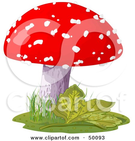 Royalty-Free (RF) Clipart Illustration of a Red and White Spotted Amanita Muscaria Mushroom by Pushkin