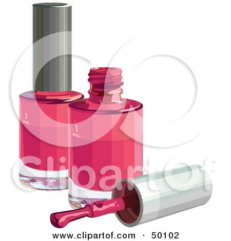 Royalty-Free (RF) Clipart Illustration of a Brush Resting By Two Bottles Of Pink Nail Polish by Pushkin