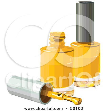 Royalty-Free (RF) Clipart Illustration of a Brush Resting By Two Bottles Of Yellow Nail Polish by Pushkin