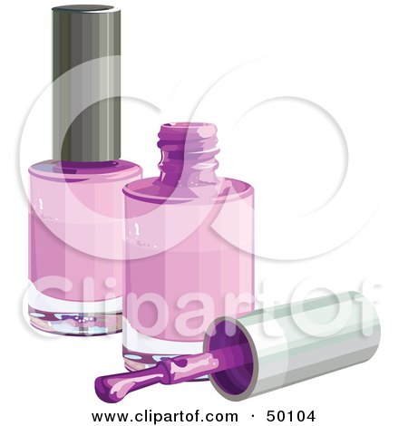 Royalty-Free (RF) Clipart Illustration of a Brush Resting By Two Bottles Of Purple Nail Polish by Pushkin