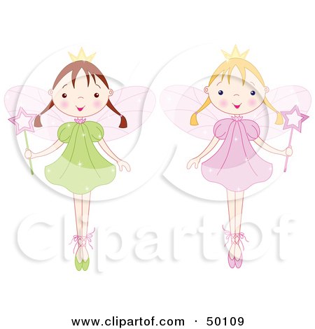 Royalty-Free (RF) Clipart Illustration of a Digital Collage Of Two Fairy Princess Girls In Ballet Slippers by Pushkin