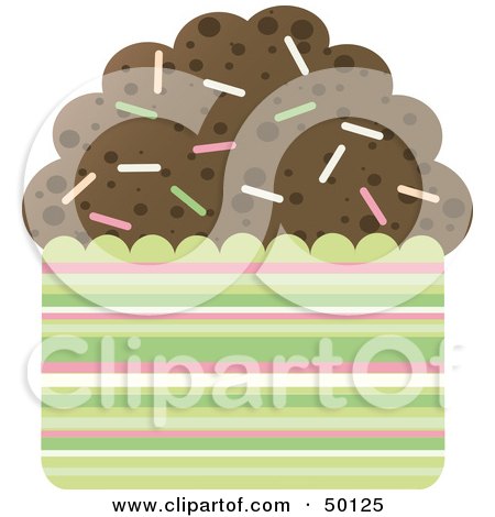 Royalty-Free (RF) Clipart Illustration of a Chocolate Brownie Cupcake With Colorful Sprinkles by Melisende Vector
