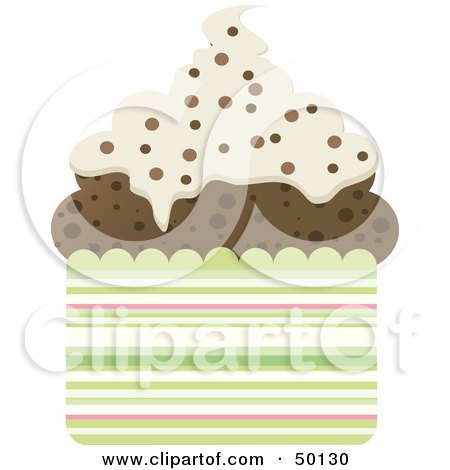 Royalty-Free (RF) Clipart Illustration of a Chocolate Cupcake With Vanilla Frosting And Chocolate Sprinkles by Melisende Vector