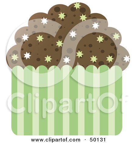 Royalty-Free (RF) Clipart Illustration of a Chocolate Brownie Cupcake With Burst Sprinkles by Melisende Vector
