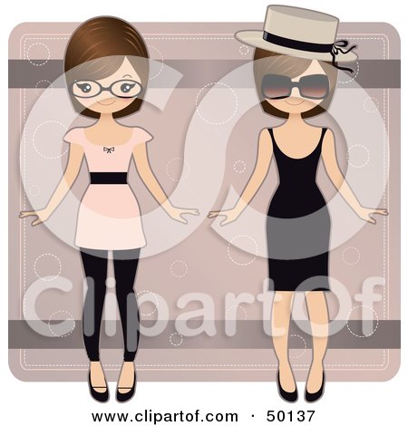 Royalty-Free (RF) Clipart Illustration of A Paper Doll Woman Wearing Two Different Outfits by Melisende Vector