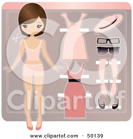 Royalty-Free (RF) Clipart Illustration of a Paper Doll In Underwear, With Pink Accessories And Dresses by Melisende Vector