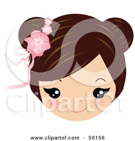 Royalty-Free (RF) Clipart Illustration of a Brunette Girl's Face Wearing A Floral Hair Accessory by Melisende Vector