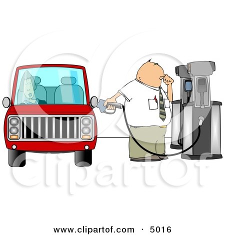 Fuel Attendant Pumping Unleaded Gas Into a Woman's Car Clipart by djart