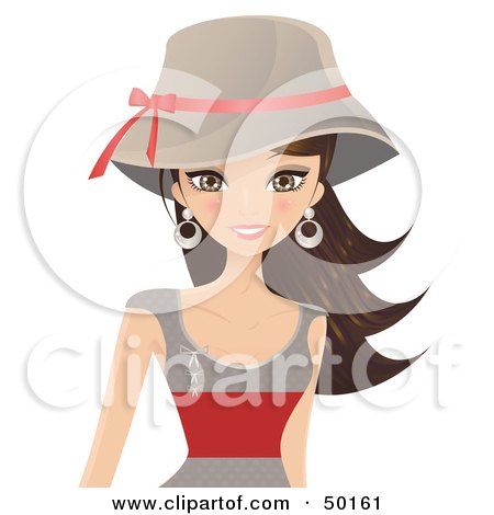Royalty-Free (RF) Clipart Illustration of a Gorgeous Brunette Woman In A Taupe And Red Dress And Hat by Melisende Vector