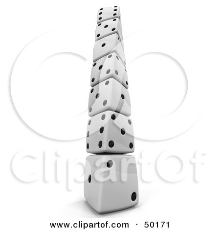 Royalty-Free (RF) Clipart Illustration of a Tower Of Stacked White 3d Dice With Black Dots by Leo Blanchette