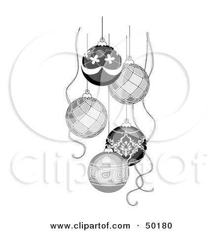 Royalty-Free (RF) Clipart Illustration of a Group Of Ornamental Christmas Ornaments Hanging From Strings by C Charley-Franzwa