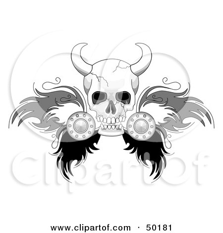 Royalty-Free (RF) Clipart Illustration of a Viking Skull With Feathered Wings by C Charley-Franzwa