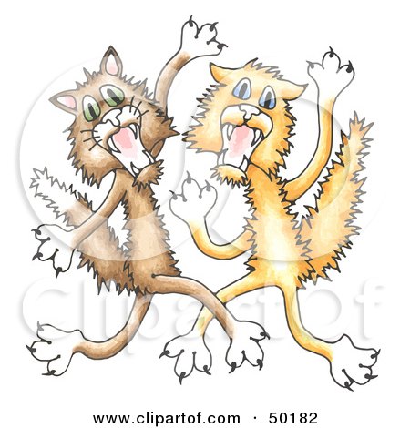 Royalty-Free (RF) Clipart Illustration of a Couple of Cats Scratching and Fighting by C Charley-Franzwa