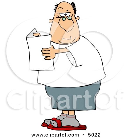 Confused Man Holding a Blank Flier and Raising His Eyebrow  Clipart by djart