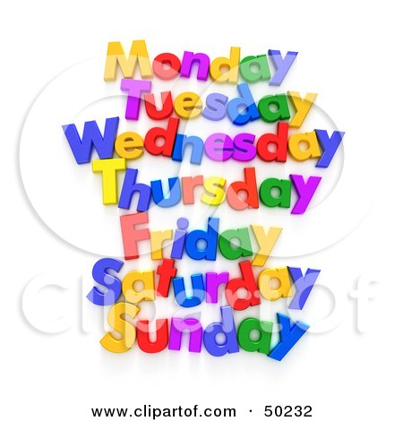 List Of Week Days Spelled Out With Colorful Letters Posters, Art Prints ...