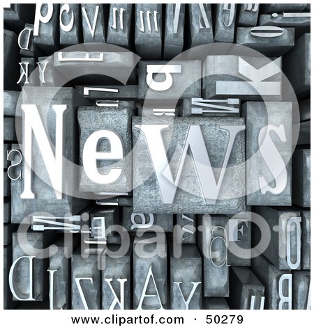 Royalty-Free (RF) 3D Clipart Illustration of a Background of Silver Typesetting Blocks With NEWS on Top by Frank Boston